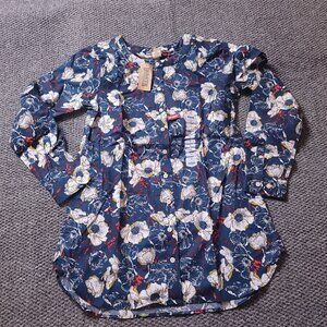 Duluth Trading Womens Wrinklefighter Tunic Floral Blue Flowers Long Sleeve